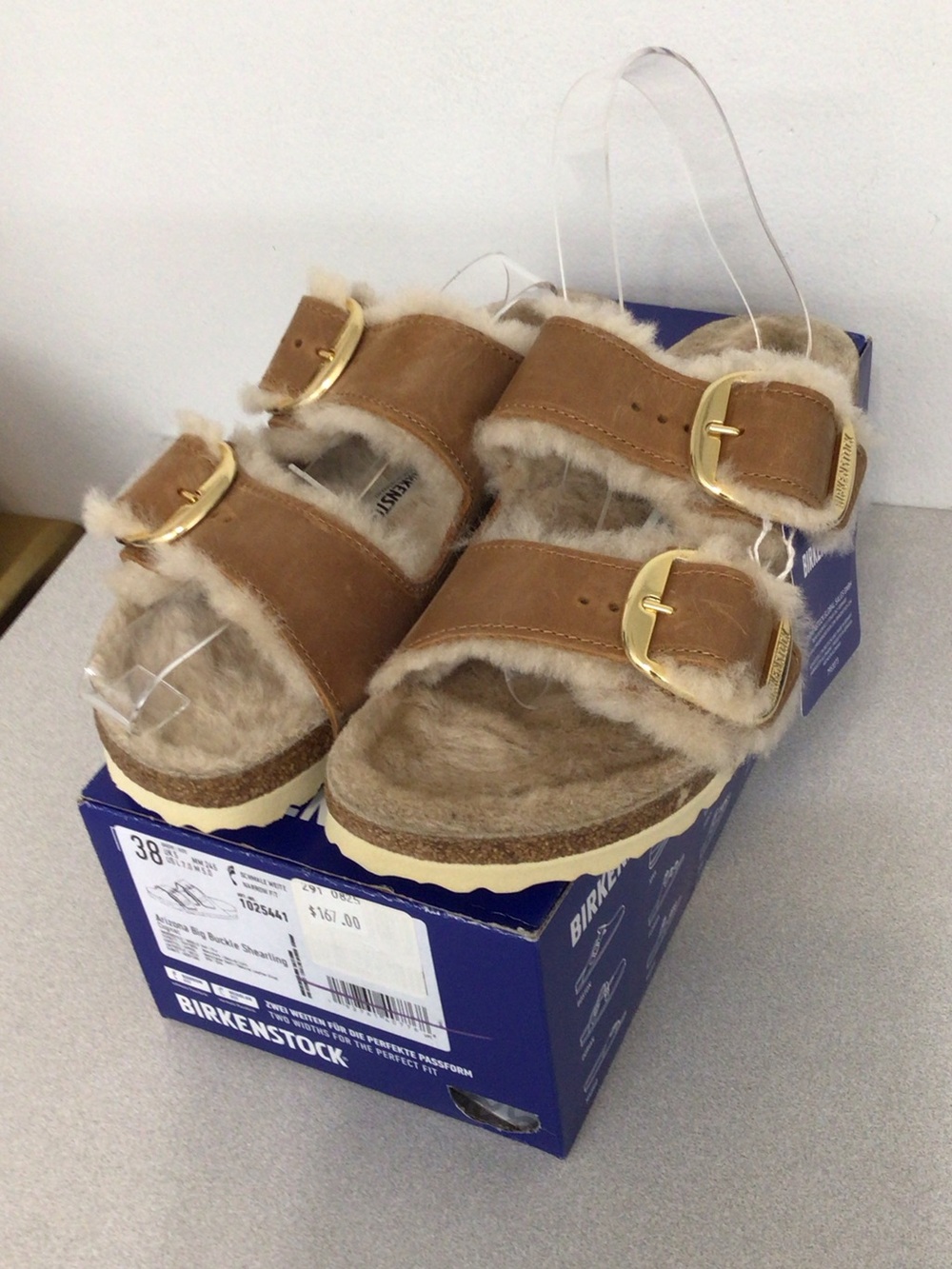 BIRKENSTOCK BIG BUCKLE ARIZONA SHEARLING SIZE 38 USA 7 NARROW FIT NEW IN BOX